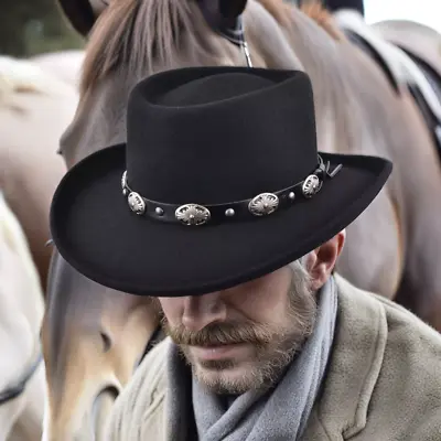 Gambler Cowboy Hat Black Wool Felt With Buckle Trim Crushable Wool Felt Gambler • £35.99