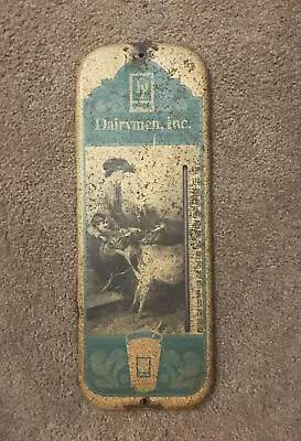 Vintage Dairyman Inc Metal Thermometer 16” X 6” Cow Milk Victorian Lady Works • $98.75