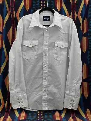 Vintage Wrangler Pearl Snap Shirt Mens Large White Western Long Sleeve Cowboy • $29.99