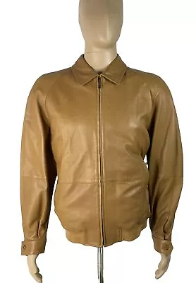 Burberry London Bomber Jacket Men's Sz 52 Sheep Leather Camel Brown Viscose - • $119.99