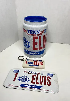 1996 Elvis Memphis Bicentennial Travel Mug W/ Miniature License Plate & Keychain • $28