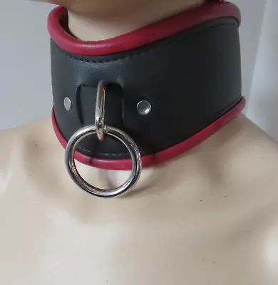 Leather Posture Collar O Ring 20  Black W/ Red Hand Crafted USA • $49.99