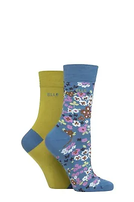 £10.99 • Buy Elle Ladies Colourful Bamboo Patterned And Plain Socks In A Multipack Of 2 Pairs