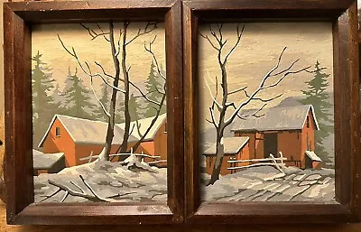 VTG Pair Farmhouse Mid-Century Paint By Number Winter Forest Framed Cottagecore • $60