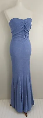 Vtg Y2K Strapless Glitter Gown Maxi Dress Prom Formal Blue Stretch 4 Jessica EUC • $149.25