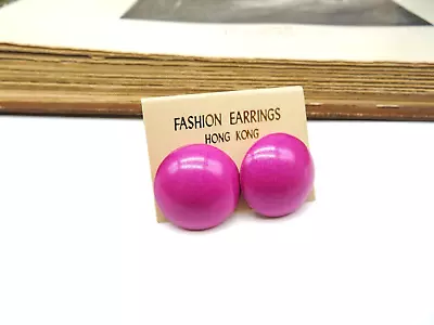 Retro 1980s Fuchsia Pink Enameled Metal Dome Old Stock Earrings NN26 • $11.04