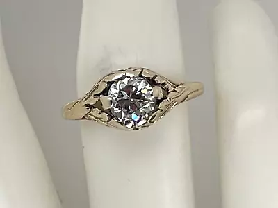 14K Yellow Gold .75 Ct Tw Miners Cut Diamond Leaf Motif Ring Size 6 - 2.8 Grams • $1225