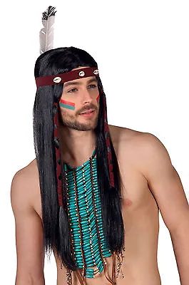 Mens Deluxe Wild West Indian Black Wig & Breastplate Fancy Dress Costume Outfit  • £13.99