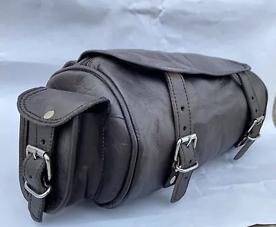 Real VINTAGE Leather Tool Bag Motorcycle Black Front Fork Storage Bag Saddle Bag • $45