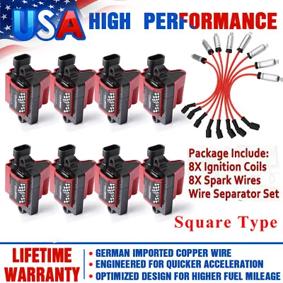 $149.99 • Buy 8 Pack Square Ignition Coil Spark Plug Wire For Chevy GMC LS1 LS2 5.3L 6.0L 8.1L