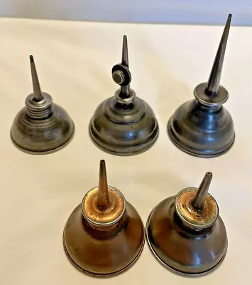 Small Mini Metal Oil Cans Thumb Oilers W/Spouts Antique Vintage Lot Of 5 • $35