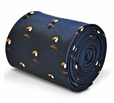 Frederick Thomas Navy Blue Mens Tie With Toucan Bird Pattern • £15.99