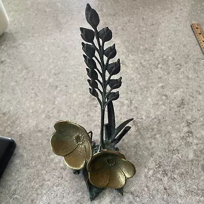 Vintage Solid Bronze Brass Flower Sculpture Mid Century Modern Botanical Decor • $50