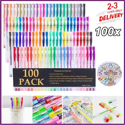 100Pack Metallic Gel Pens Set Assorted Colours For Kids Adult Colouring Book Art • £31.89