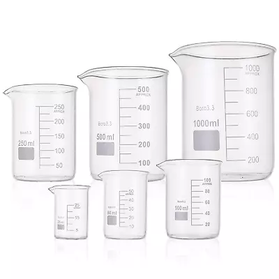 6pk Glass Measuring Beaker SetThick Boro 3.3 Low Form 25/50/100/250/500/1000Ml • $19.58