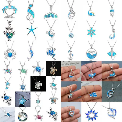 Sea Turtle Blue Opal Necklace Pendant Starfish Sea Animals Women Silver Jewelry • $1.96