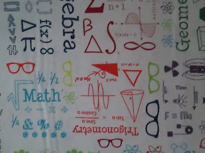 Chemistry Math Equations Colored On White Cotton Fabric Fq • $4.25