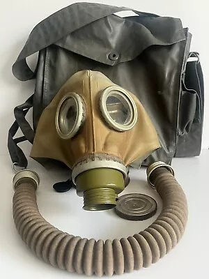 RARE Vintage Military Gas Mask With Hose Filter Canister Carry Bag Military Used • $40