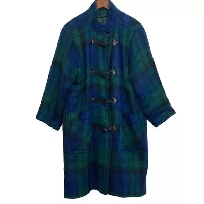 Donegal Design Mohair Coat Womens Large XL Blue Green Fuzzy Wool Toggles Irish • $91.45