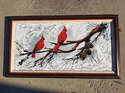 Mid Century Lee Reynolds Vanguard Studios Art California Redbirds Oil Painting  • $2125