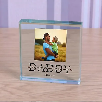 Personalised DADDY Glass Block Token Photo Love You To Moon And Back Dad Gift • £13.99