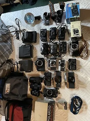 $40 • Buy Vintage Camera Lrg Lot Untested, SLR, Point And Shoots, Polaroids, Lenses, Bags