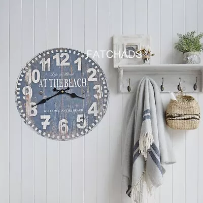 Large NUMBER Weathered Wall Clock BEACH Home Decor Stylish Wall CLOCK 34cm • £14.95