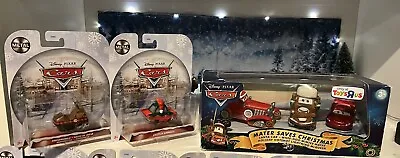 2010 Disney Pixar CARS Mater Saves Christmas RARE Santa Car+ Clutch + Snowmobile • $200
