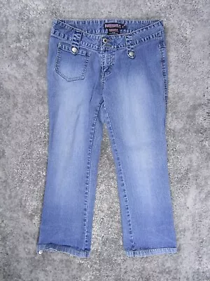Bubblegum Jeans Womens 7/8 Denim Straight Wide Leg Pants Blue Folded Cuff Casual • $9.50