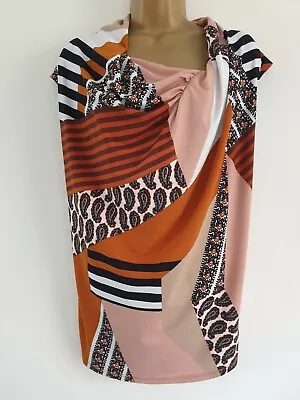 £6.99 • Buy Next Peach Brown Black Paisley Ruched Sleeveless Stretchy Top Size 18