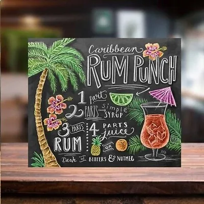 Cocktail Menu Rum Punch Recipe Metal Wall Sign Plaque Home Tiki Wine Bar • £5.12
