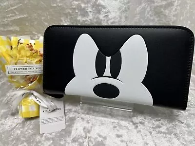 Coach Disney Mickey Mouse Angry Big Face Long Zip Around Wallet Black Outlet • $157.70
