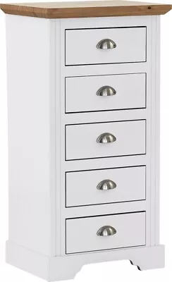 Toledo 5 Drawer Narrow Chest In White And Oak Effect Finish • £96.99