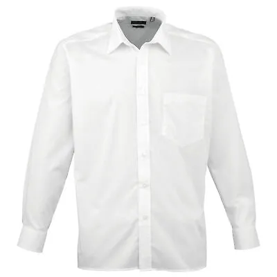 Premier Mens Long Sleeve Formal Plain Work Poplin Shirt 13 Sizes RW1081 • £18.45