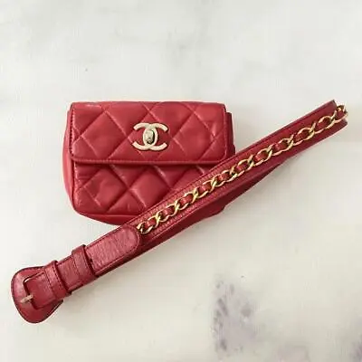 CHANEL CC Chain Belt Waist Bum Bag Fanny Pack Leather Red 22.8-27.5inch 230728T • $2114.31