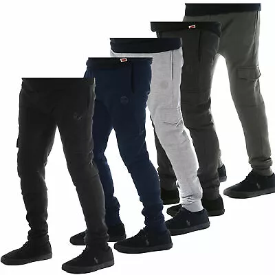 Mens Slim Fit Combat Joggers Tracksuit Bottoms  Sweat Pants Jogging Gym Trousers • £12.99