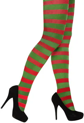 £3.99 • Buy Adult Stripy Red & Green Tights - Christmas Fancy Dress Accessory Elf Santa