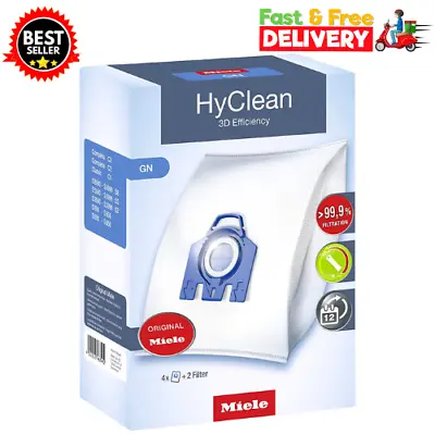 £15.99 • Buy 4 Miele Gn Hyclean 3d Efficiency Vacuum Hoover Cleaner Dust Bags & 2 Filters