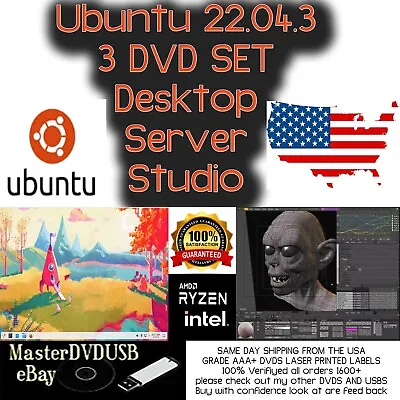 Ubuntu 22.04.3 Desktop Server And Studio DVD Set SAME DAY SHIPPING • $7.49