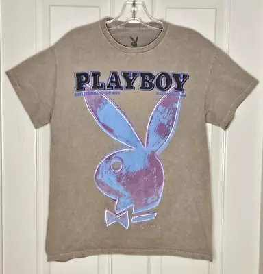 Playboy Andy Warhol Graphic VTG Styled ‘1986’ Signed Cover Logo T-shirt Sz M Tan • $14.69