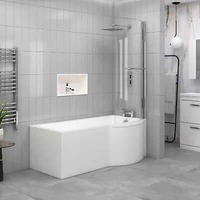1500mm P Shaped Right Hand Shower Bath Front & End Panel With Rail Screen • £279.99