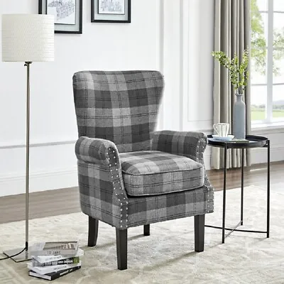 Wing Back Armchair Occasional Accent Chair Studded Design Velvet Colours Tartan • £159.99