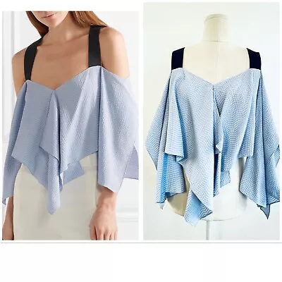 Roland Mouret Size 8 10 Pale Blue Bach Asymmetric Off-the-Shoulder Cloqué Top • $299