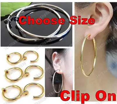 CLIP ON Fake Hoops GOLD/SILVER Bigsmallmedium HOOP EARRINGS Look Like Pierced! • £2.50