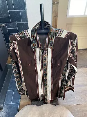 Panhandle Slim Aztec Western Shirt Mens Medium  Vintage Red Brown Pearl Snap • $29