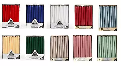 Papstar Taper Candlesticks 50 Pack Candles Assorted Colours Home Decor • £29.99