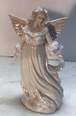 Ceramic Luster Angel Figurine Holding Cresent Moon 7” • $12.99