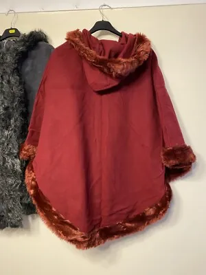 £12.99 • Buy NEW Women Poncho Ladies Designer Faux Fur Trim Hooded Cape Shawl Coat Ladies