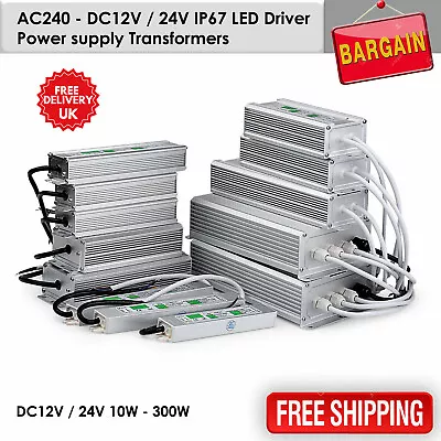 DC 12V/24V Transformer Power Supply 12V PSU 24V LED Driver Waterproof 10W-300W • £6.69