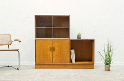 A Teak Mid Century Sectional Cabinet Bookcase Glazed Vintage Delivery Available • £200